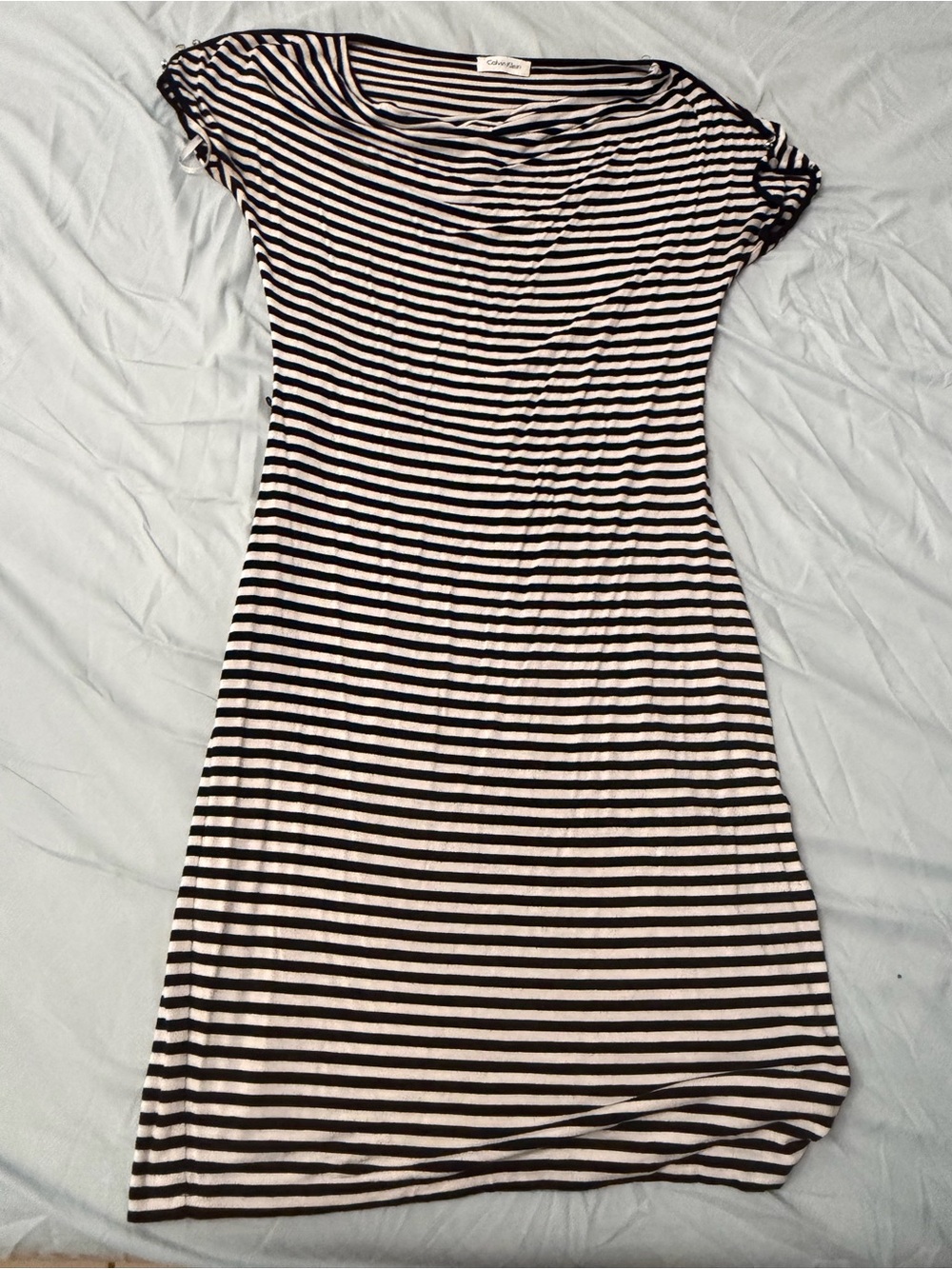 Calvin Klein Black and White Striped Midi Dress